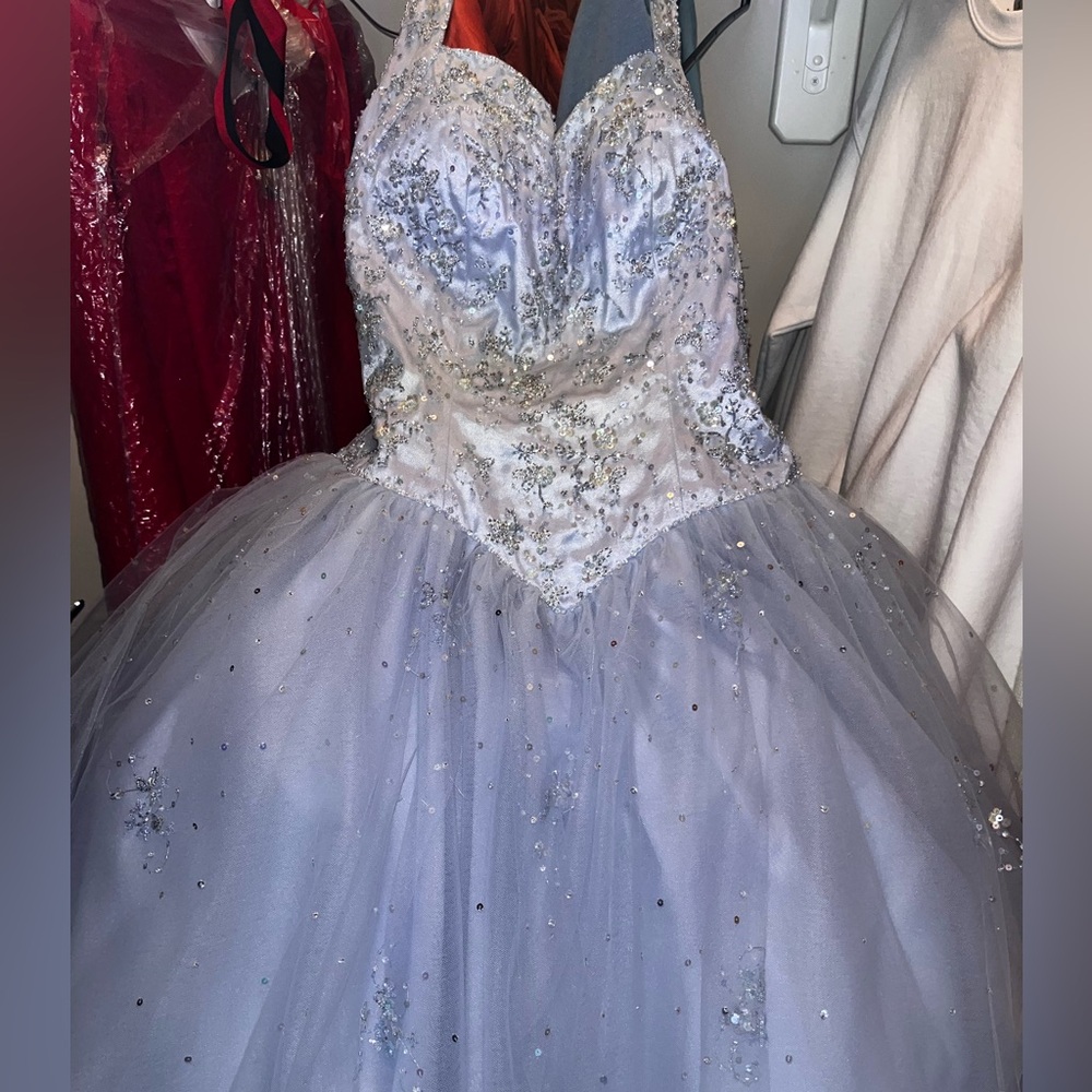 Blue and Silver Prom Elegant Ball Gown